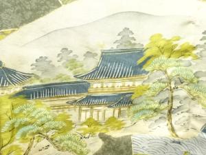 アンティーク　地紙に風景・和歌模様男物長襦袢